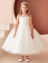 Girls Elegant Illusion Neckline Flower Girl Dress with Beaded Bodice and Tulle Skirt 2-16