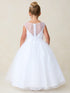Girls Elegant Illusion Neckline Flower Girl Dress with Beaded Bodice and Tulle Skirt 2-16