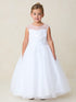 Girls Elegant Illusion Neckline Flower Girl Dress with Beaded Bodice and Tulle Skirt 2-16