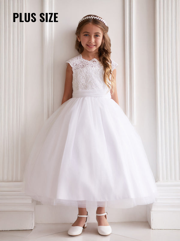 Big Girls Lace Illusion Neckline Formal Dress Plus SIze 6.5-20.5