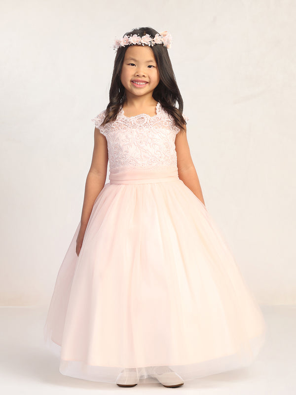 Girls Lace Illusion Neckline Formal Dress 2-18