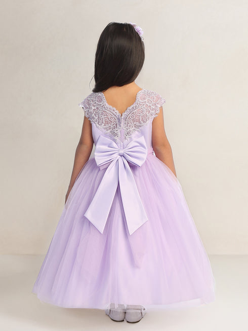Girls Lace Illusion Neckline Formal Dress 2-18