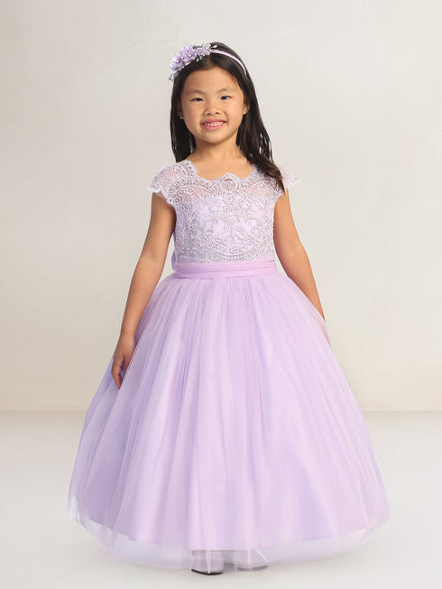 Girls Lace Illusion Neckline Formal Dress 2-18