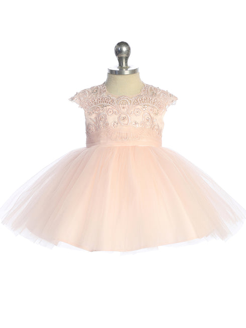 Baby Girls Lace Illusion Neckline Formal Dress 6-24 Months