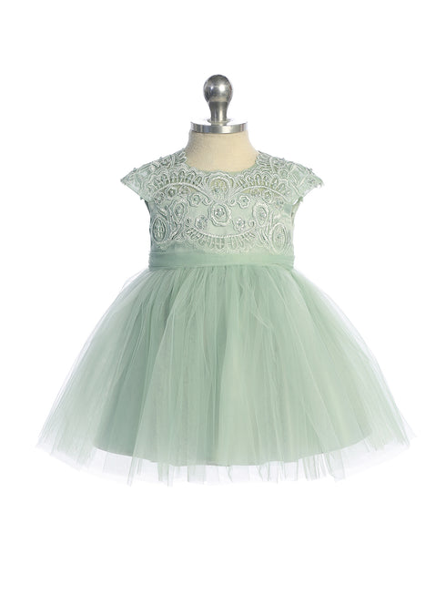 Baby Girls Lace Illusion Neckline Formal Dress 6-24 Months