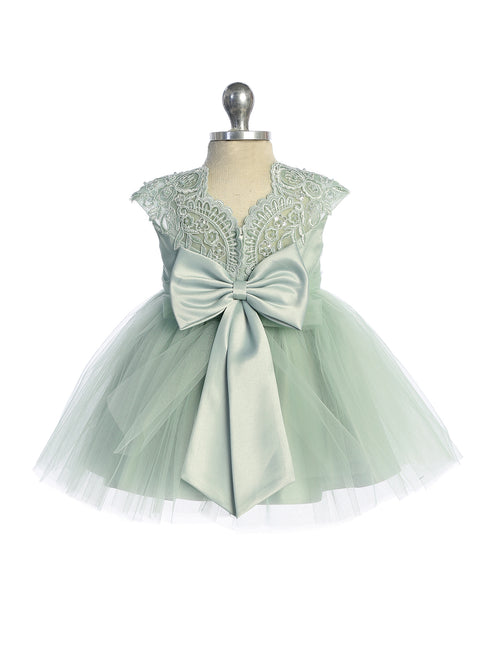 Baby Girls Lace Illusion Neckline Formal Dress 6-24 Months