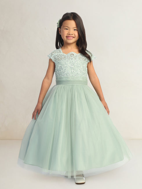 Girls Lace Illusion Neckline Formal Dress 2-18