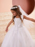 Girls 3D Floral Lace Bodice Flower Girl Dress with Mesh Skirt and Sash Tie Back, Sizes 2-18