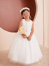 Girls 3D Floral Lace Bodice Flower Girl Dress with Mesh Skirt and Sash Tie Back, Sizes 2-18