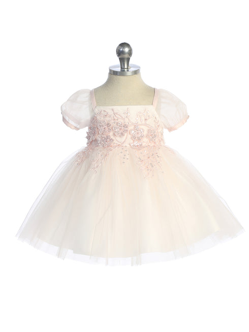 Baby Girls Puff Sleeve Floral Embroidered Dress 6-24 Months