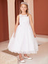 Girls Sleeveless White Lace Dress with 3D Flowers 2-16