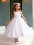 Girls Lace Applique Flower Girl Dress with 3D Floral Waist & Mesh Skirt, Sizes 2-12
