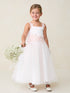 Girls Lace Applique Flower Girl Dress with 3D Floral Waist & Mesh Skirt, Sizes 2-12
