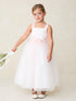 Girls Lace Applique Flower Girl Dress with 3D Floral Waist & Mesh Skirt, Sizes 2-12
