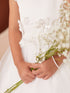 Girls Lace Applique Flower Girl Dress with 3D Floral Waist & Mesh Skirt, Sizes 2-12