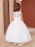 Girls Elegant Pearl-Embellished Satin & Mesh Flower Girl Dress 2-16
