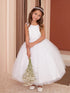 Girls Elegant Pearl-Embellished Satin & Mesh Flower Girl Dress 2-16