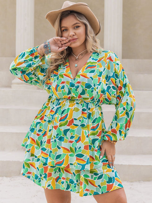 plus-size-printed-surplice-long-sleeve-mini-dress OhSoStyled - Sophia's Style-3
