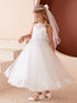 Girls White Intricate Lace Overlay High Scalloped Neckline Special Occasion Dress, Sizes 2-18
