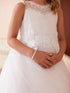 Girls White Intricate Lace Overlay High Scalloped Neckline Special Occasion Dress, Sizes 2-18