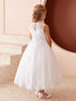 Girls White Intricate Lace Overlay High Scalloped Neckline Special Occasion Dress, Sizes 2-18