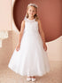 Girls White Intricate Lace Overlay High Scalloped Neckline Special Occasion Dress, Sizes 2-18