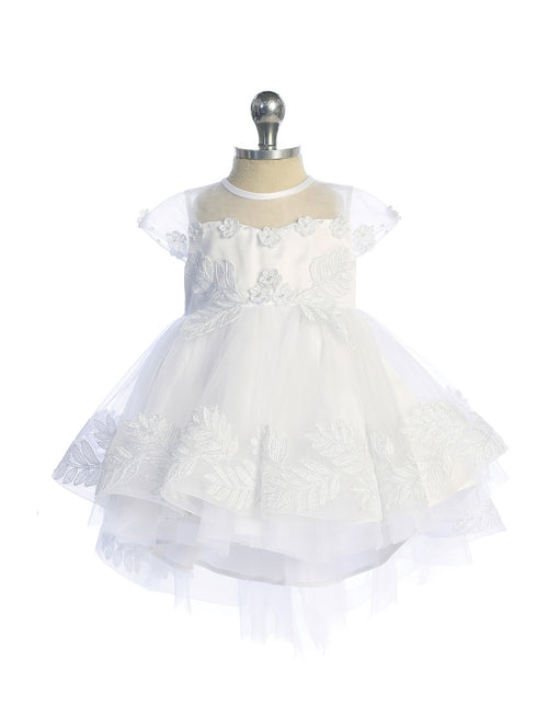 Baby Girls Floral Appliques Embroidered Leaves Layered Tulle Skirt Flower Girl Dress 6-24M