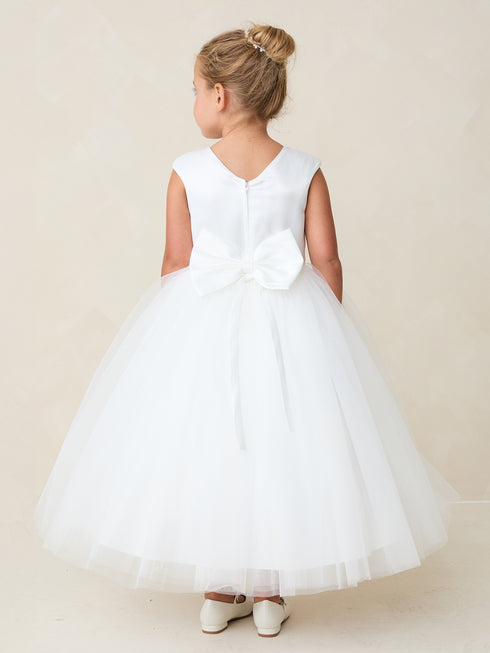 Girls Sparkle Blossom White Flower Girl Dress with Cascading Bead & Sequin Bodice, Sizes 2-18