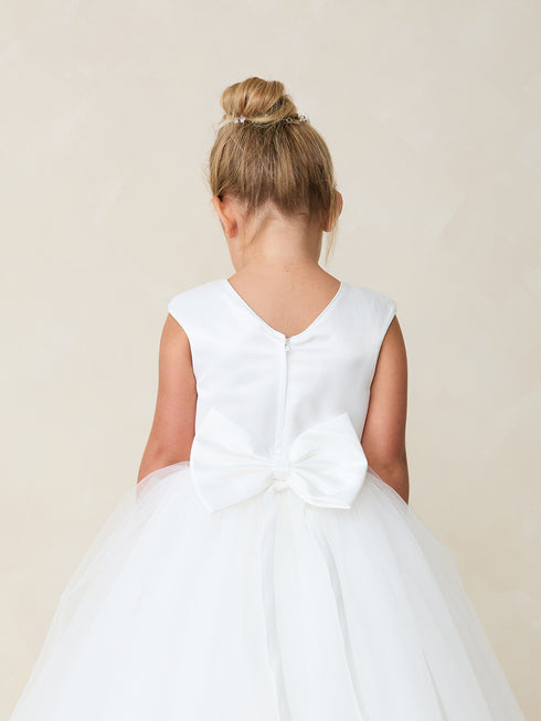 Girls Sparkle Blossom White Flower Girl Dress with Cascading Bead & Sequin Bodice, Sizes 2-18