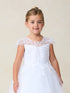 Girls Cap Sleeved Illusion Neckline Lace Bodice with a Tulle Skirt, Sizes 2-18