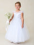 Girls Cap Sleeved Illusion Neckline Lace Bodice with a Tulle Skirt, Sizes 2-18