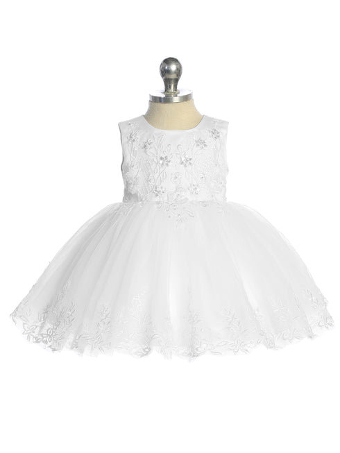 Baby Girls Floral Lace & Pearl Embellished Dress with Embroidered Hem 6-24 Months