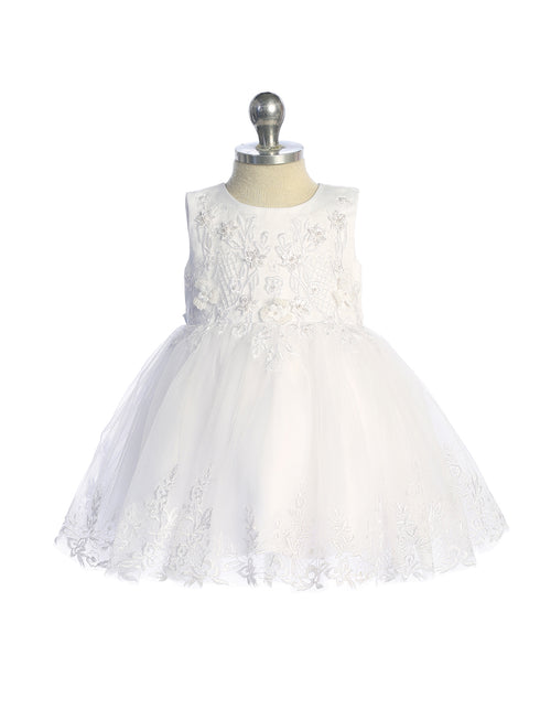 Baby Girls Floral Lace & Pearl Embellished Dress with Embroidered Hem 6-24 Months