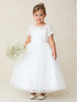 Girls White Lace Tulle Dress with 3D Flowers 2-18