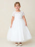 Girls White Lace Tulle Dress with 3D Flowers 2-18