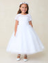 Girls White Lace Tulle Dress with 3D Flowers 2-18