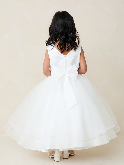 Girls Glitter & Pearl Embellished Flower Girl Dress with Horsehair Hem 2-16