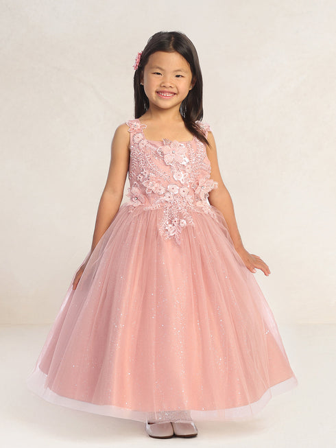 Girls Blooming Grace 3-D Flower Girl Dress with Removable Shoulder Bows, Sizes 2-12