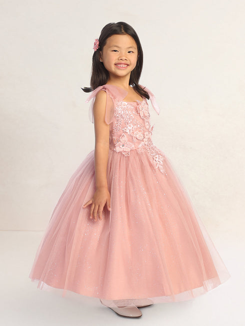 Girls Blooming Grace 3-D Flower Girl Dress with Removable Shoulder Bows, Sizes 2-12