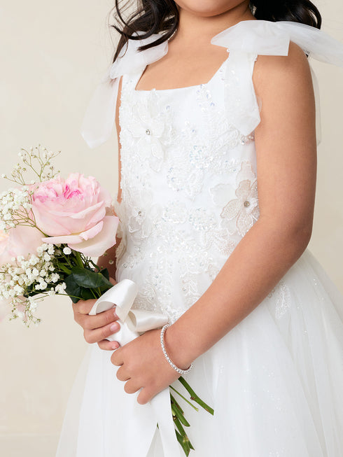 Girls Blooming Grace 3-D Flower Girl Dress with Removable Shoulder Bows, Sizes 2-12