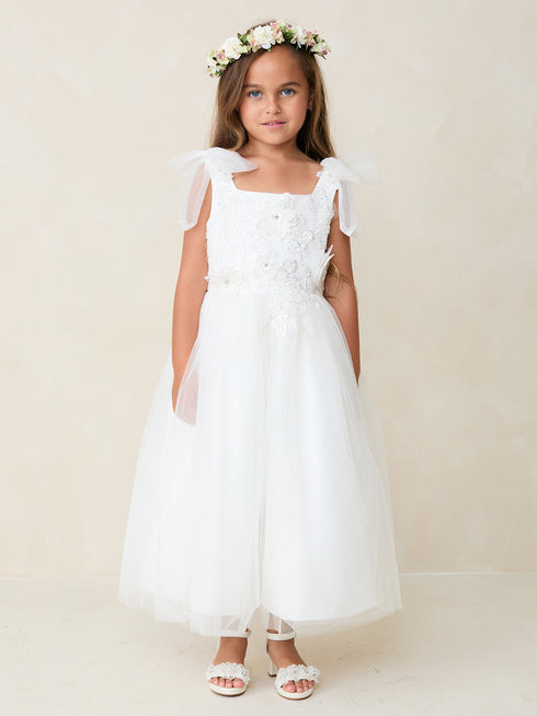 Girls Blooming Grace 3-D Flower Girl Dress with Removable Shoulder Bows, Sizes 2-12