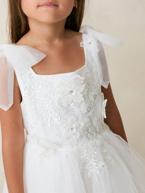 Girls Blooming Grace 3-D Flower Girl Dress with Removable Shoulder Bows, Sizes 2-12