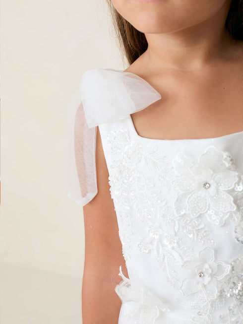 Girls Blooming Grace 3-D Flower Girl Dress with Removable Shoulder Bows, Sizes 2-12