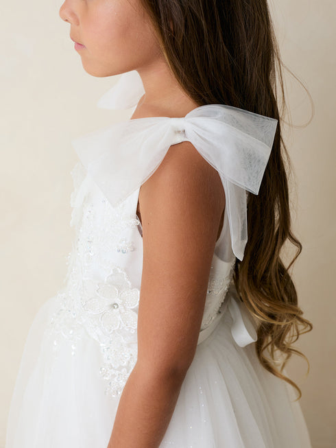 Girls Blooming Grace 3-D Flower Girl Dress with Removable Shoulder Bows, Sizes 2-12