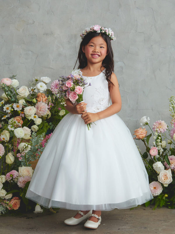Girls Floral Appliqué Tulle Special Occasion Dress 2-18