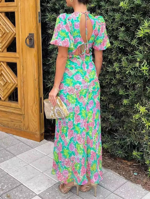 floral-print-v-neck-puff-sleeve-midi-dress-OhSoStyled-Sophia's-Style-3