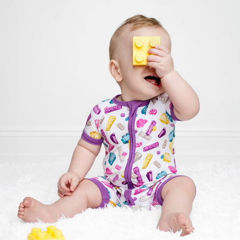 block-party-purple-short-sleeve-romper Big Dreams Little Jammie Session Sophia's Style-4