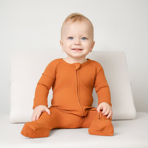 rust-orange-ribbed-romper Big Dreams Little Jammie Session Sophia's Style-1