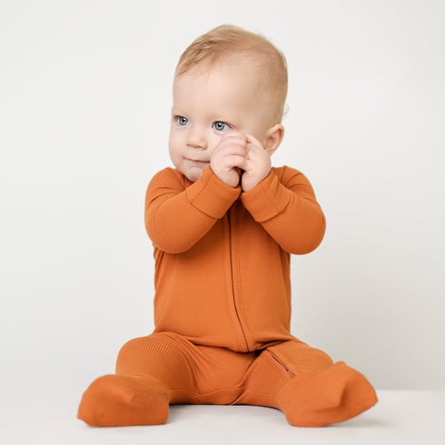 rust-orange-ribbed-romper Big Dreams Little Jammie Session Sophia's Style-3