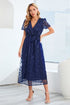 sequin-leaf-embroidery-tie-front-short-sleeve-dress Sophia's Trends - Sophia's Style-Dark Blue-M